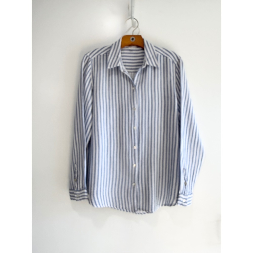 Beachlunchlounge Blue White Striped Cotton Gauze Button Down Shirt Large